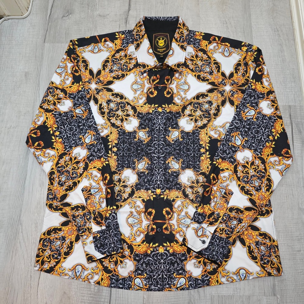 Insomnia Baroque Rhinestone Button Up Shirt Men's 4XL Multicolor Versace Style